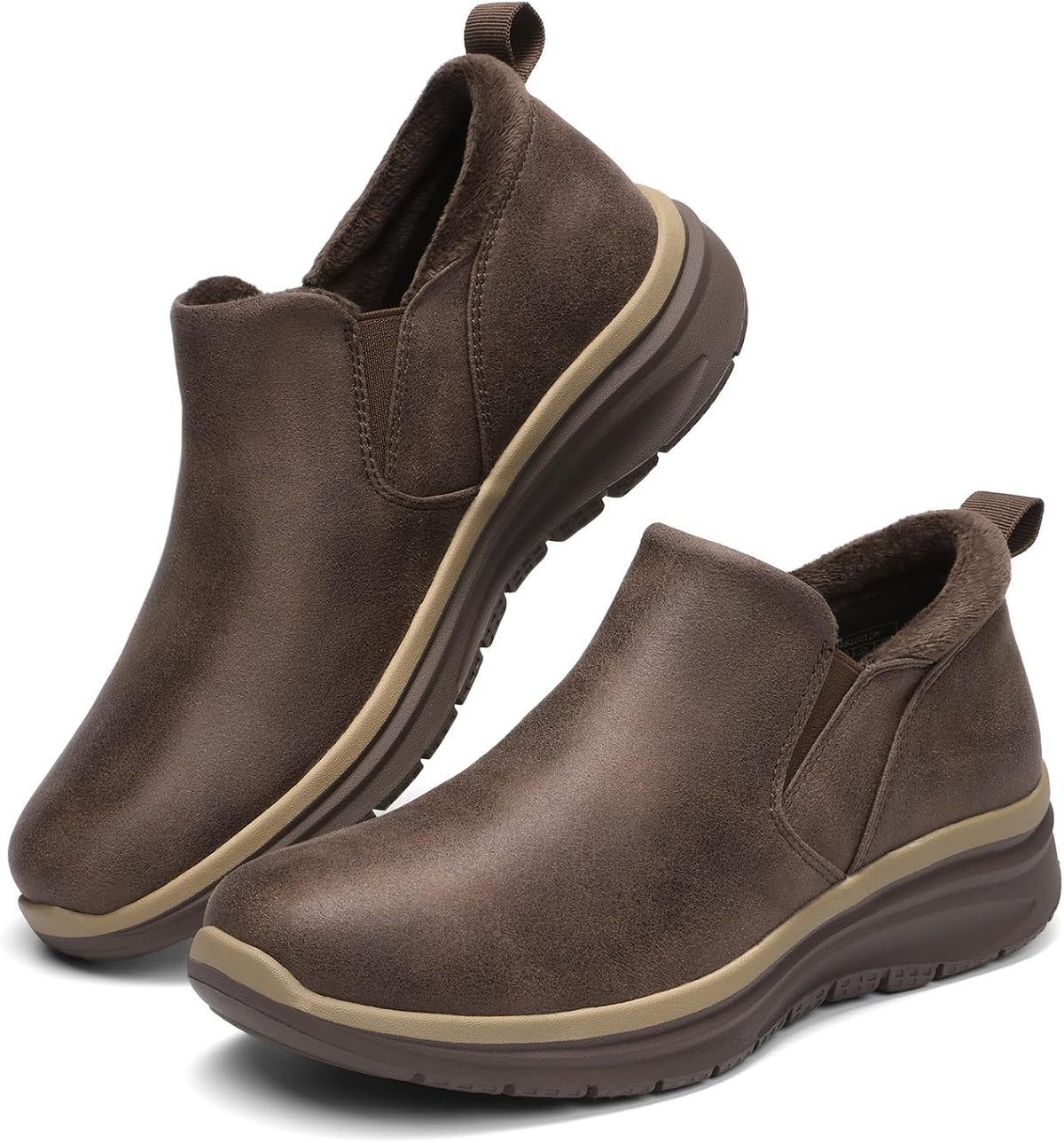 Women's Fleece Lined Slip On Ankle Boots - Anti Slip TPR Outsole and Arch Support for Winter Walking - 6
