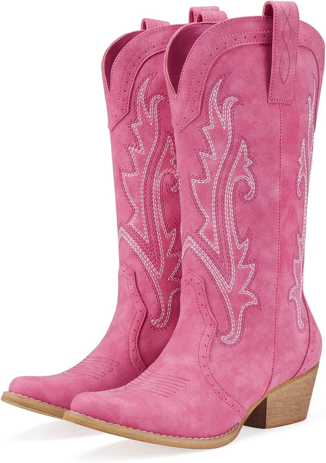 Women's Embroidered Cowgirl Boots - Mid Calf, Pointed Toe and Chunky Heel for Country Concerts and Dancing - 6