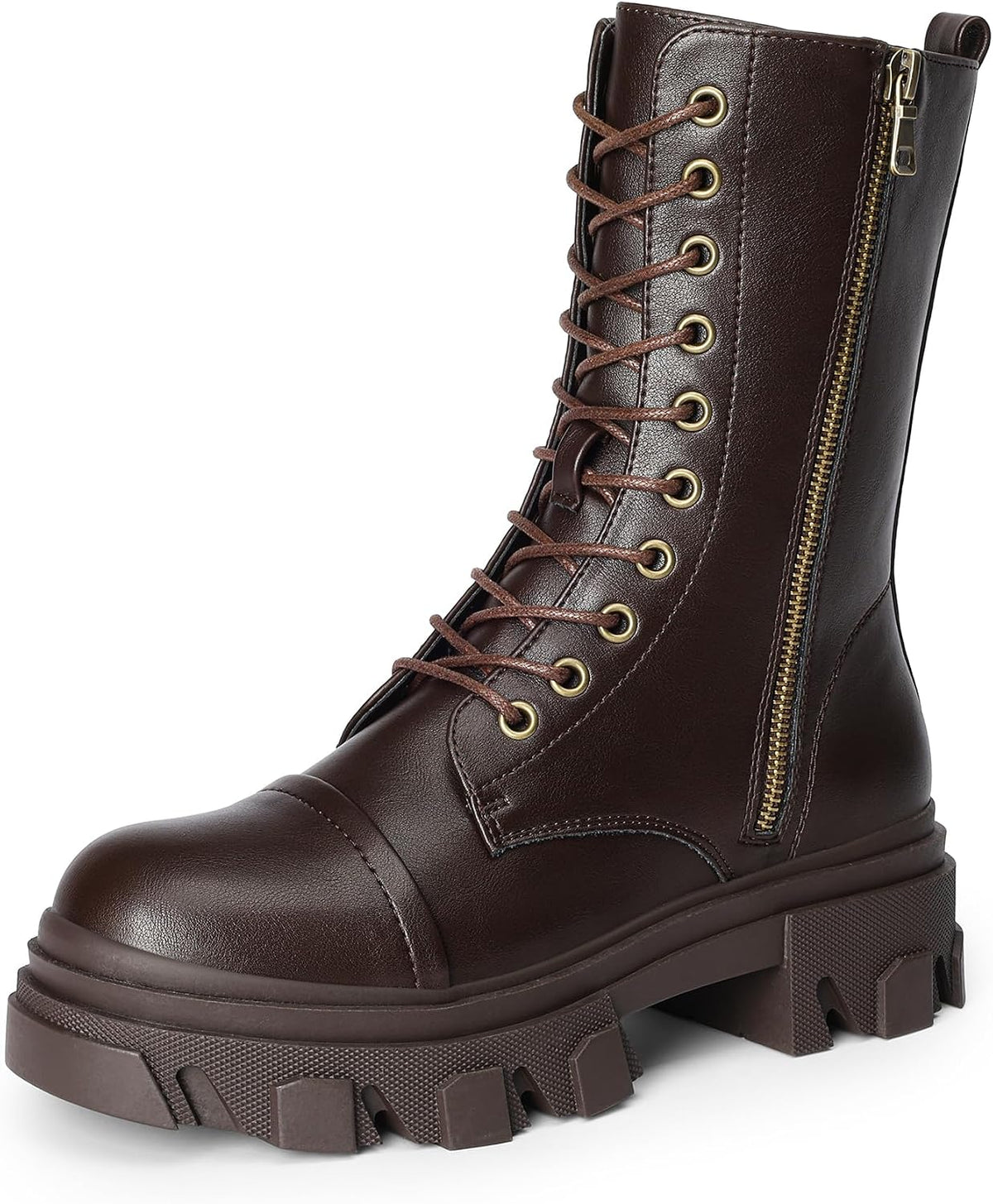 Women's Mid Calf Combat Boots in Black — photo 5