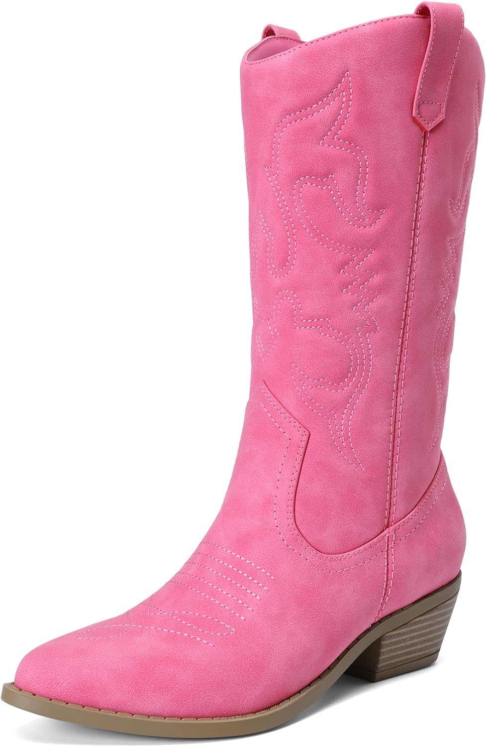 Women's Cowgirl Western Boots - Mid Calf Shafts, Pointed Toe and Low Chunky Heel for Country Music Festivals - 8
