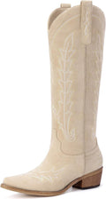 Women's Knee High Cowgirl Boots - Pointed Toe, Chunky Heel and Side Zipper Tall Shafts for Country Events - 6