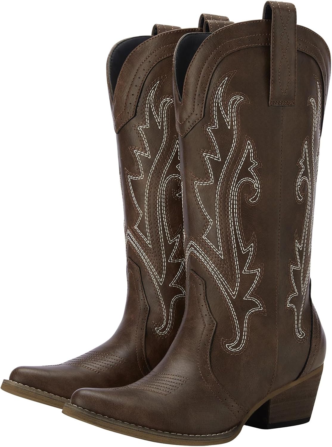 Women's Embroidered Cowgirl Boots - Mid Calf, Pointed Toe and Chunky Heel for Country Concerts and Dancing - 6