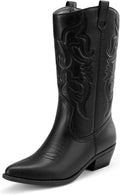 Women's Cowgirl Western Boots - Mid Calf Shafts, Pointed Toe and Low Chunky Heel for Country Music Festivals - 8 Wide