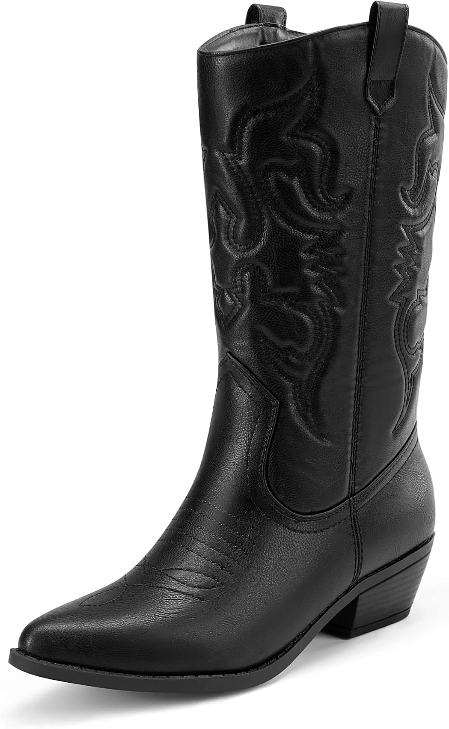 Women's Cowgirl Western Boots - Mid Calf Shafts, Pointed Toe and Low Chunky Heel for Country Music Festivals - 8 Wide
