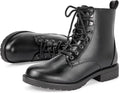 Women's Combat Ankle Boots - Lace Up Front, Side Zipper, Round Toe and Low Heel for Fall and Winter Wear - 10