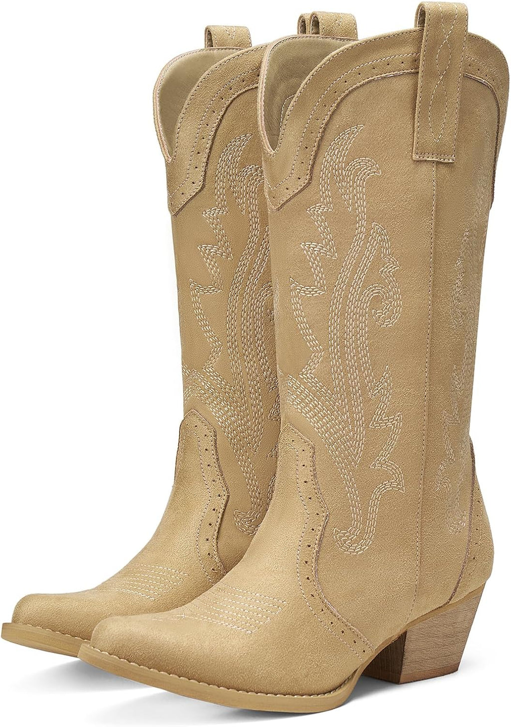 Women's Embroidered Cowgirl Boots - Mid Calf, Pointed Toe and Chunky Heel for Country Concerts and Dancing - 6 Wide