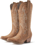 Women's Embroidered Cowgirl Boots - Mid Calf, Pointed Toe and Chunky Heel for Country Concerts and Dancing - 6 Wide