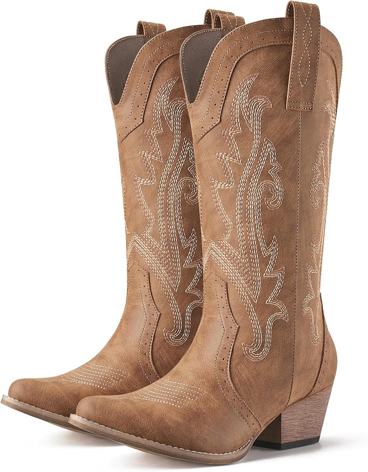 Women's Embroidered Cowgirl Boots - Mid Calf, Pointed Toe and Chunky Heel for Country Concerts and Dancing - 6 Wide