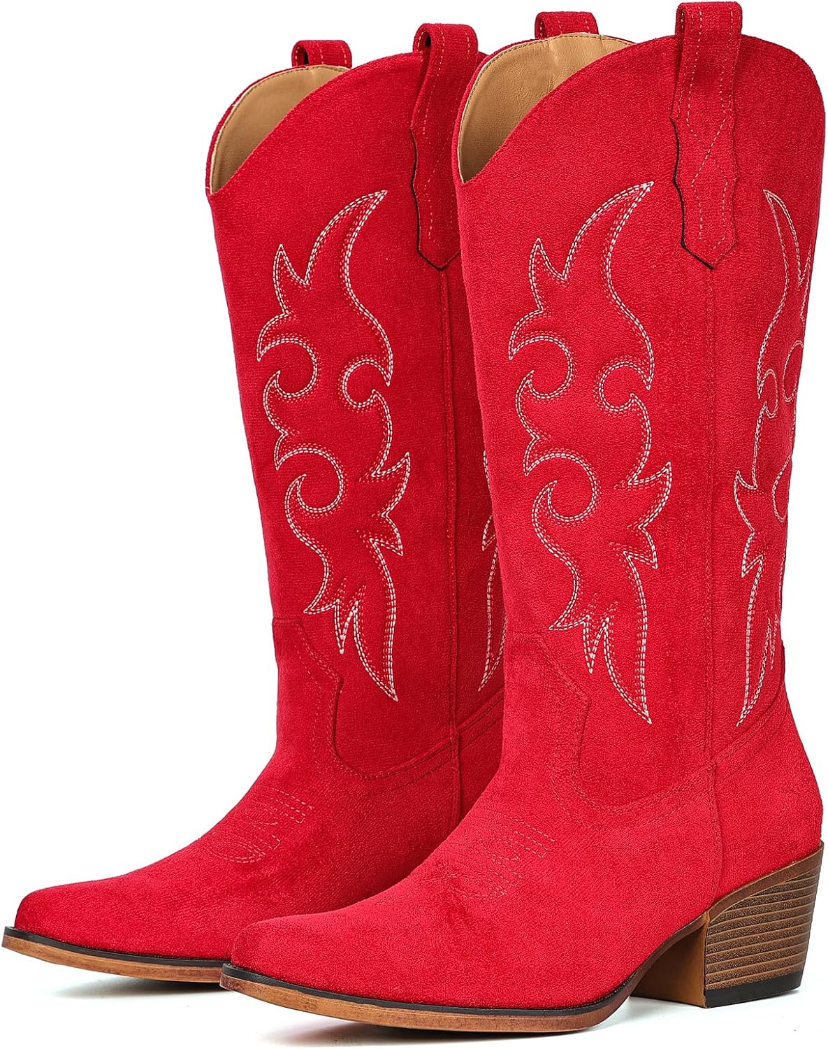 Women's Embroidered Western Boots - Mid Calf Snip Toe, Chunky Heel and Easy Pull On Shafts for Rodeo Weekends - 8
