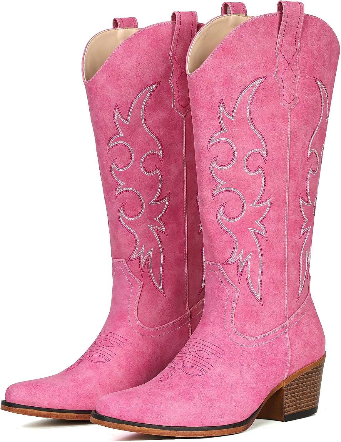 Women's Embroidered Western Boots - Mid Calf Snip Toe, Chunky Heel and Easy Pull On Shafts for Rodeo Weekends - 9