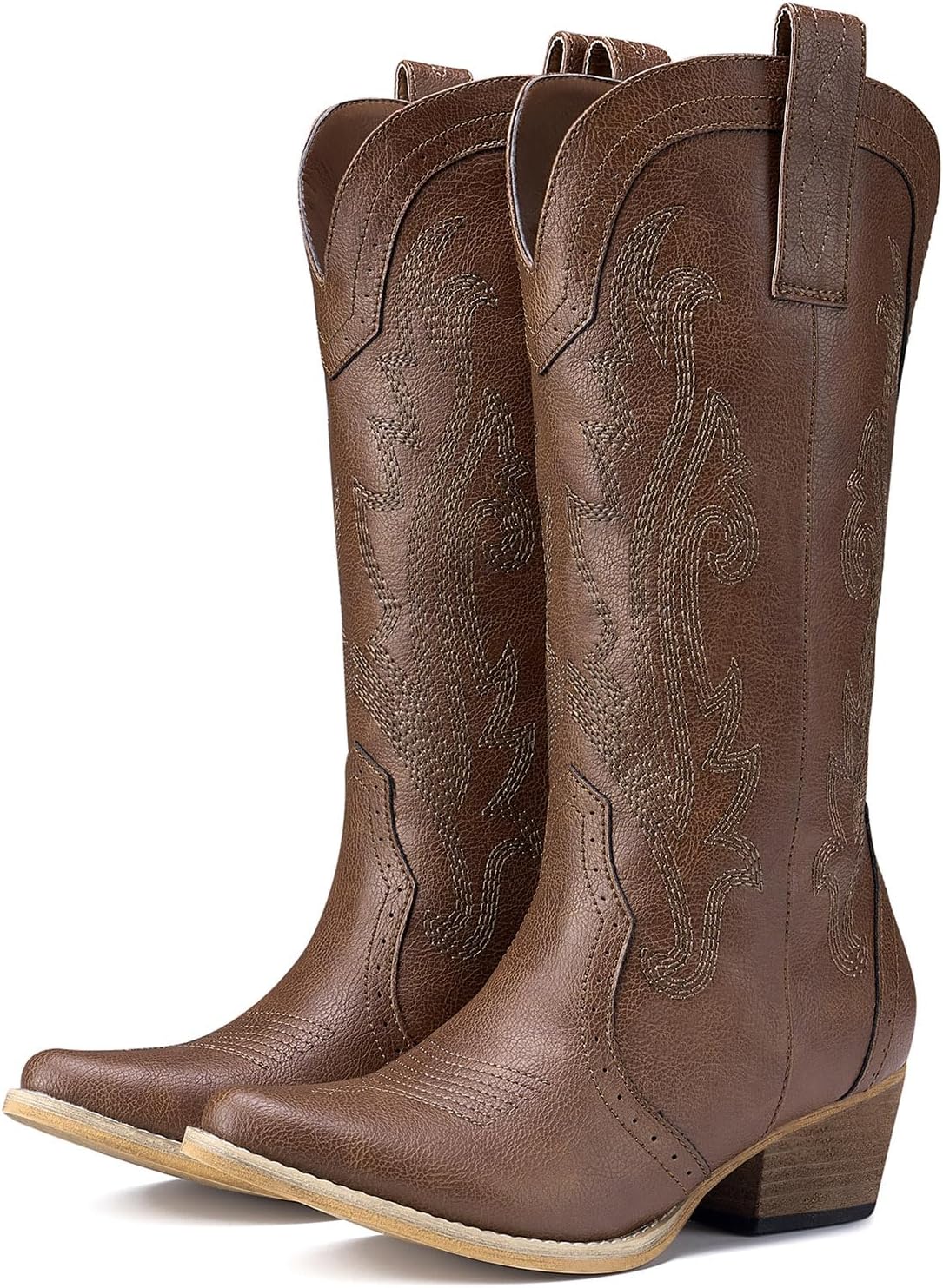 Women's Embroidered Cowgirl Boots - Mid Calf, Pointed Toe and Chunky Heel for Country Concerts and Dancing - 6