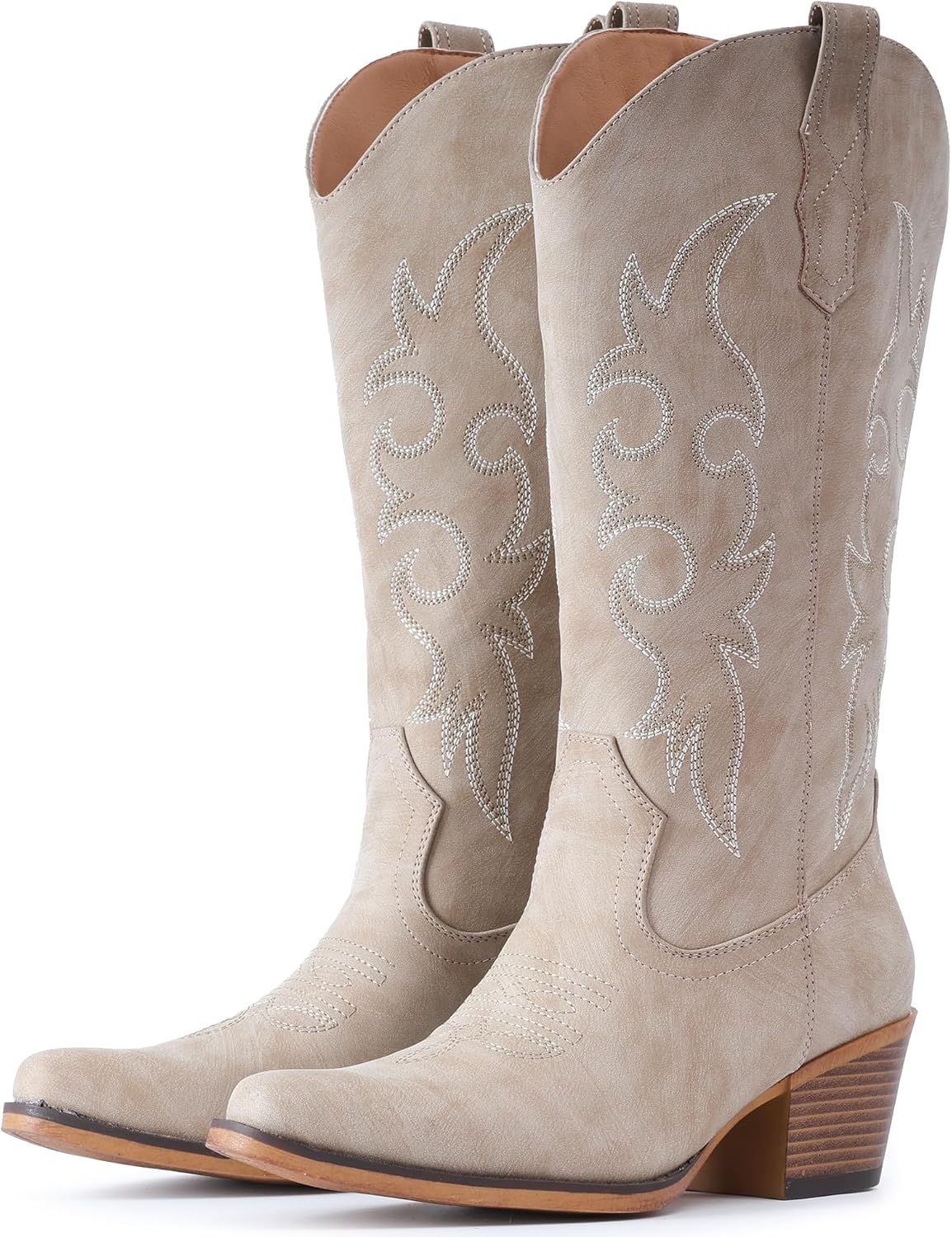 Women's Embroidered Western Boots - Mid Calf Snip Toe, Chunky Heel and Easy Pull On Shafts for Rodeo Weekends - 8 Wide