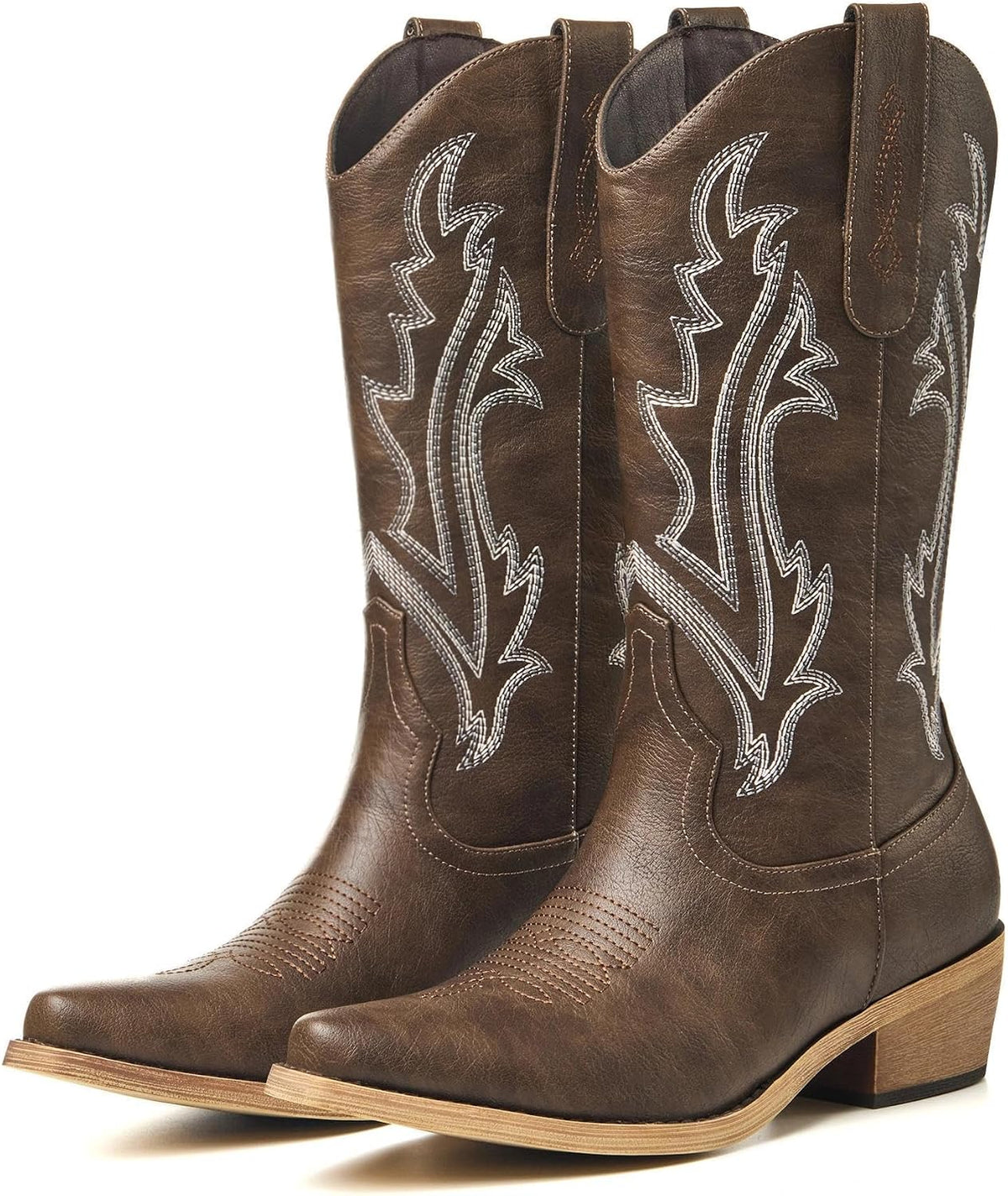 Women's Embroidered Cowgirl Boots - Mid Calf Shafts with Chunky Heel for Country Festivals and Daily Wear - 6