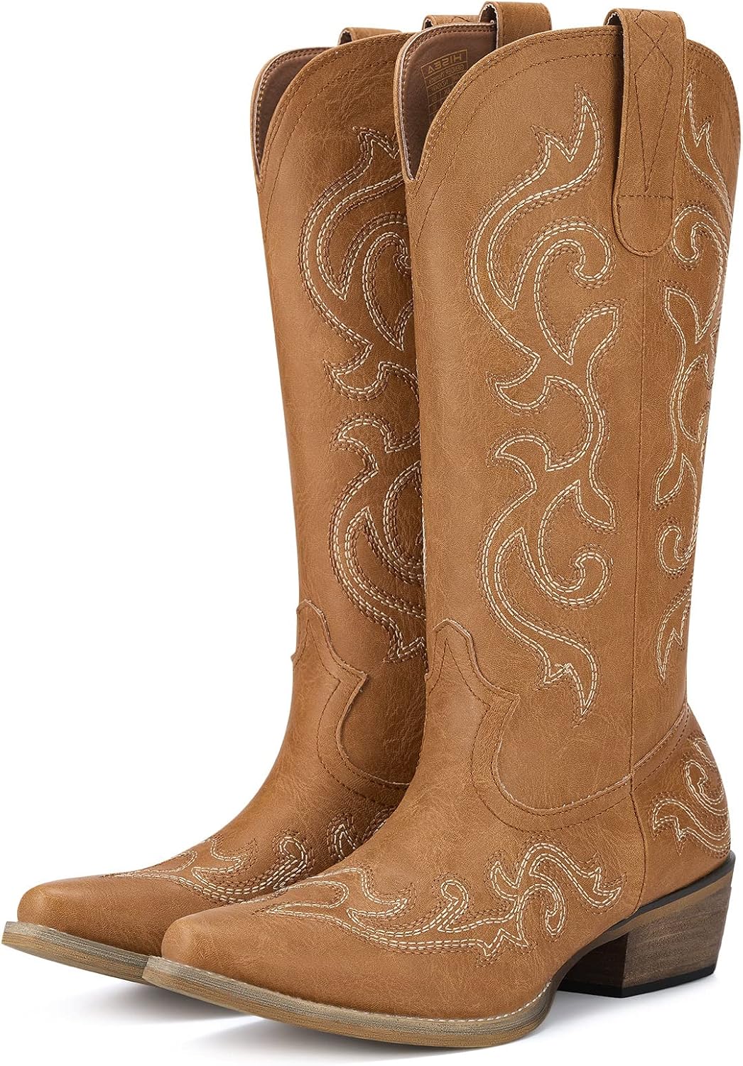 Women's Floral Embroidered Cowgirl Boots - Snip Toe, Wooden Chunky Heel and Pull Up Tabs for Western Nights - 6