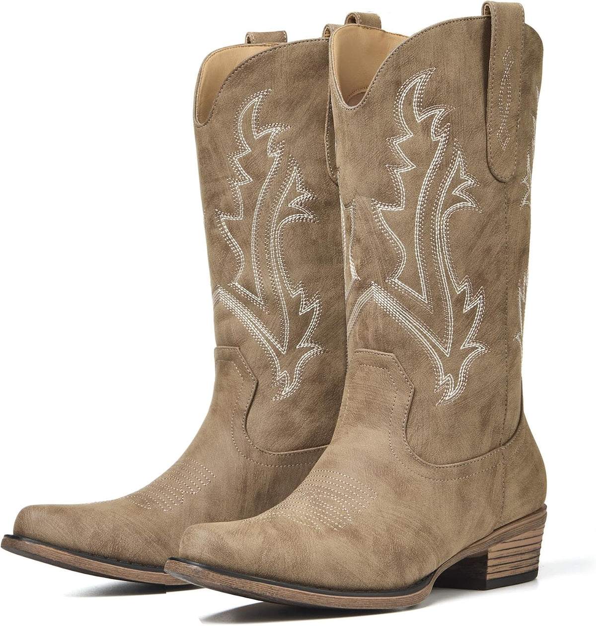 Women's Embroidered Cowgirl Boots - Mid Calf Shafts with Chunky Heel for Country Festivals and Daily Wear - 7