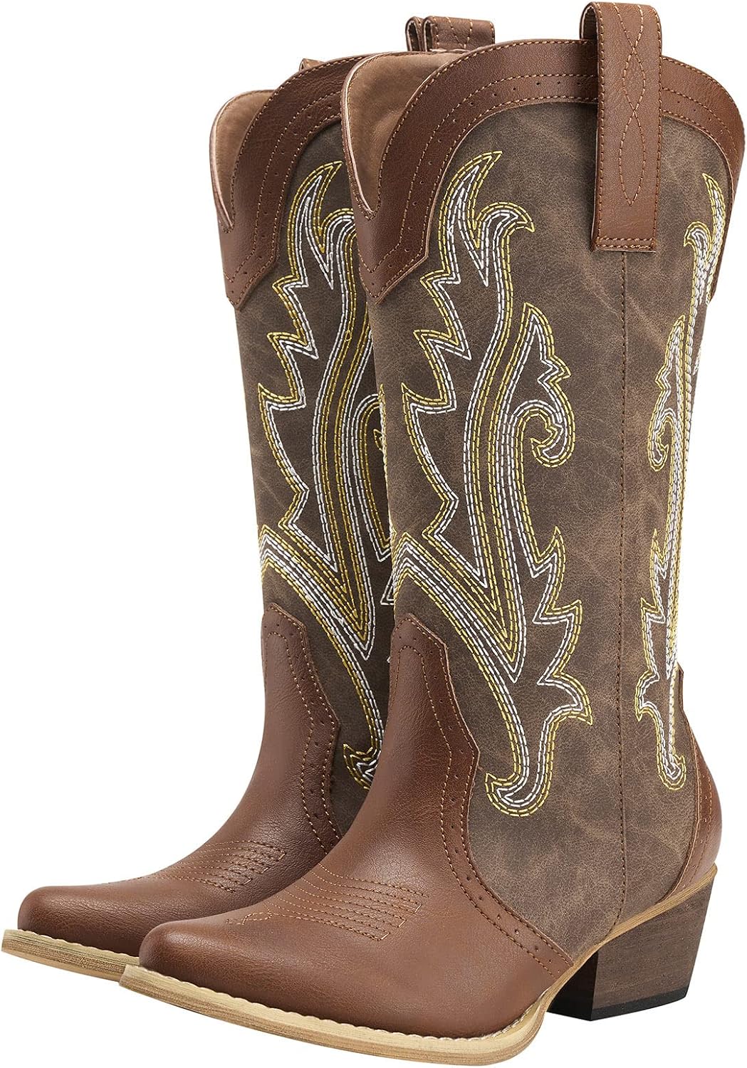 Women's Embroidered Cowgirl Boots - Mid Calf, Pointed Toe and Chunky Heel for Country Concerts and Dancing - 6