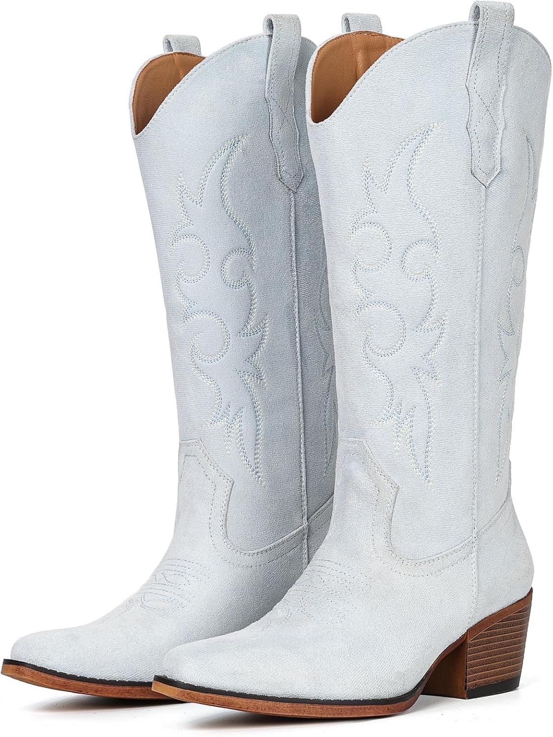 Women's Embroidered Western Boots - Mid Calf Snip Toe, Chunky Heel and Easy Pull On Shafts for Rodeo Weekends - 8 Wide