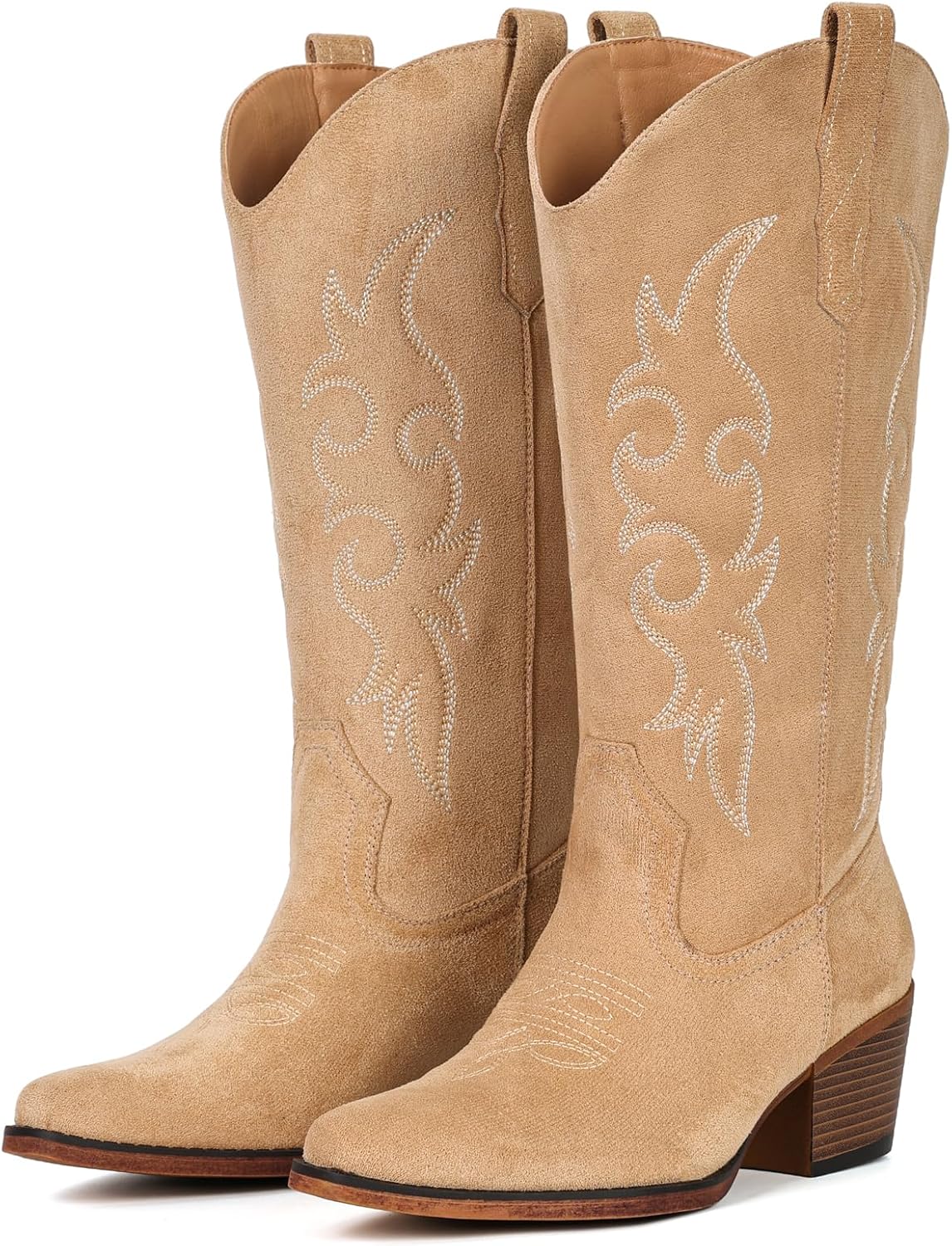 Women's Embroidered Western Boots - Mid Calf Snip Toe, Chunky Heel and Easy Pull On Shafts for Rodeo Weekends - 9