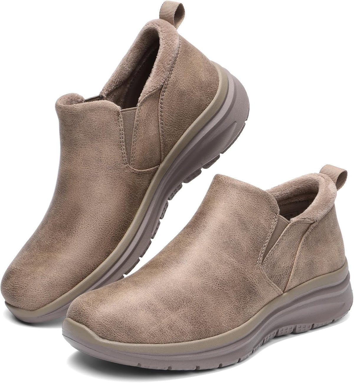 Women's Fleece Lined Slip On Ankle Boots - Anti Slip TPR Outsole and Arch Support for Winter Walking - 6