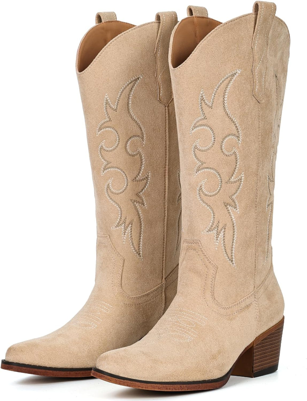 Women's Embroidered Western Boots - Mid Calf Snip Toe, Chunky Heel and Easy Pull On Shafts for Rodeo Weekends - 8 Wide